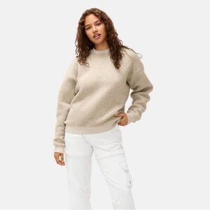 Outdoor Voices S Megafleece Wool Sweater Sweatshirt Sherpa Tan Crew Neck Brown